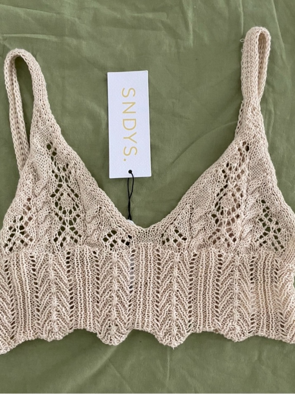 SNDYS Knit Crochet Cream Crop Top